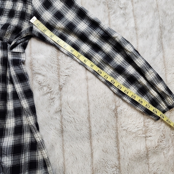 Mini shirt Dress Plaid  Button down Country dress Black Cream Size S-M KNOX ROSE - Picture 13 of 15